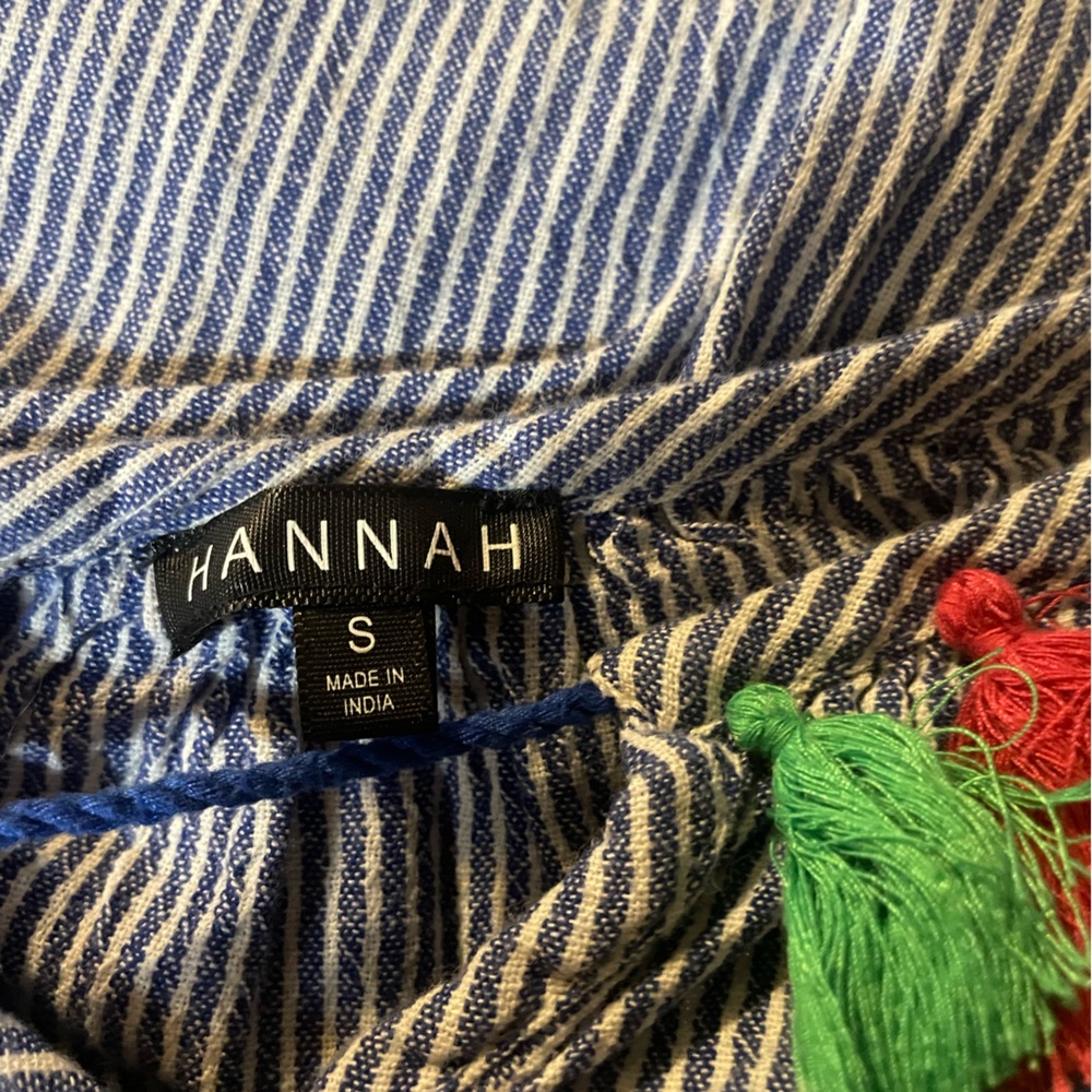 Hannah Blue Striped Top with Colorful Tassels - Picture 3 of 3
